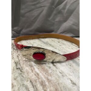Vintage Red Leather Belt Imported Fibbiol Small